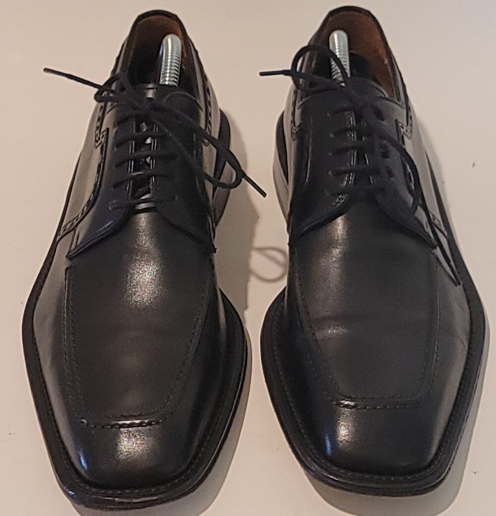 Magnanni Black Leather Derby Men's Square Toe Dress Shoes Sz 7.5US Made In Spain